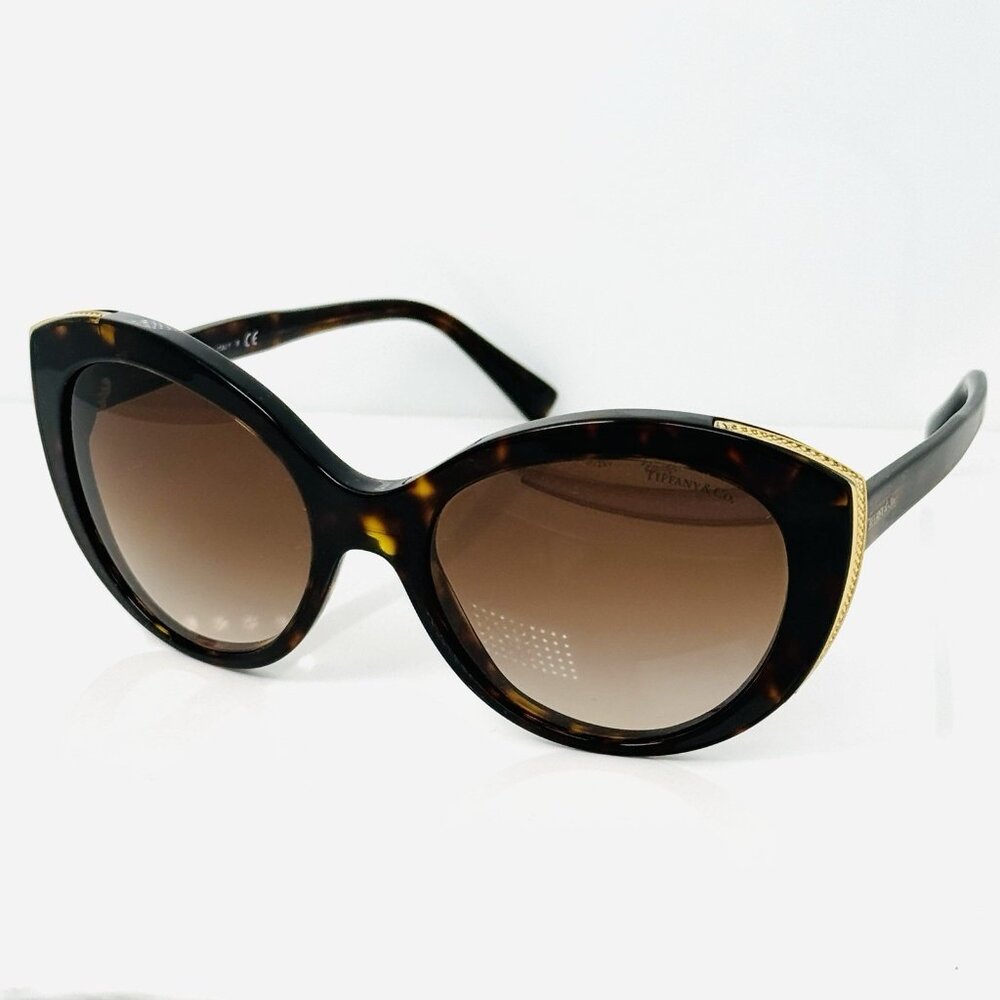 Tiffany & Co. TF4151 Brown Acetate Cat Eye Sunglasses Gold Tone Tortoise Shell